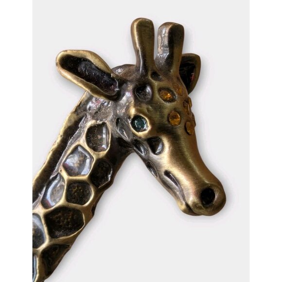 Hinged Enamel Giraffe Trinket Box Magnetic Closure Rhinestone Jeweled Green Eyes - Picture 10 of 11